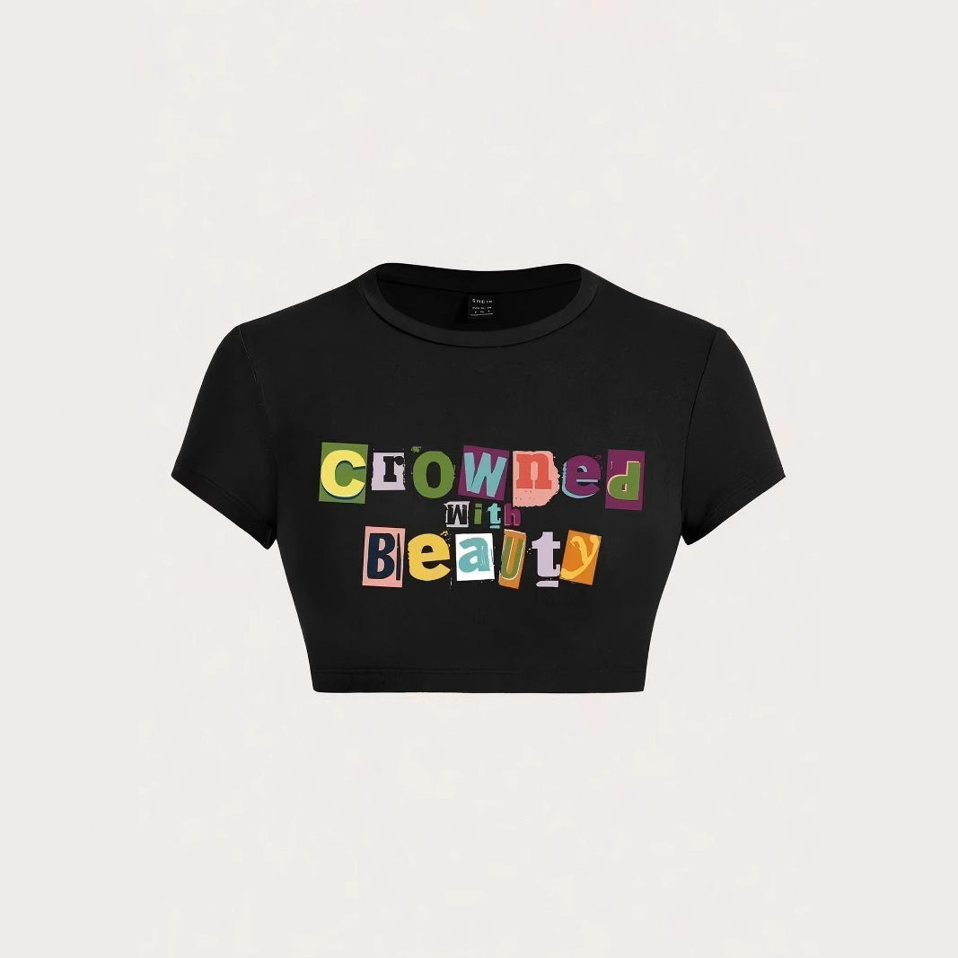 Damen Crop-T-Shirt mit kreativem unvergesslichem Statement Echo Archiv