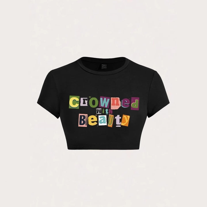 Damen Crop-T-Shirt mit kreativem unvergesslichem Statement Echo Archiv