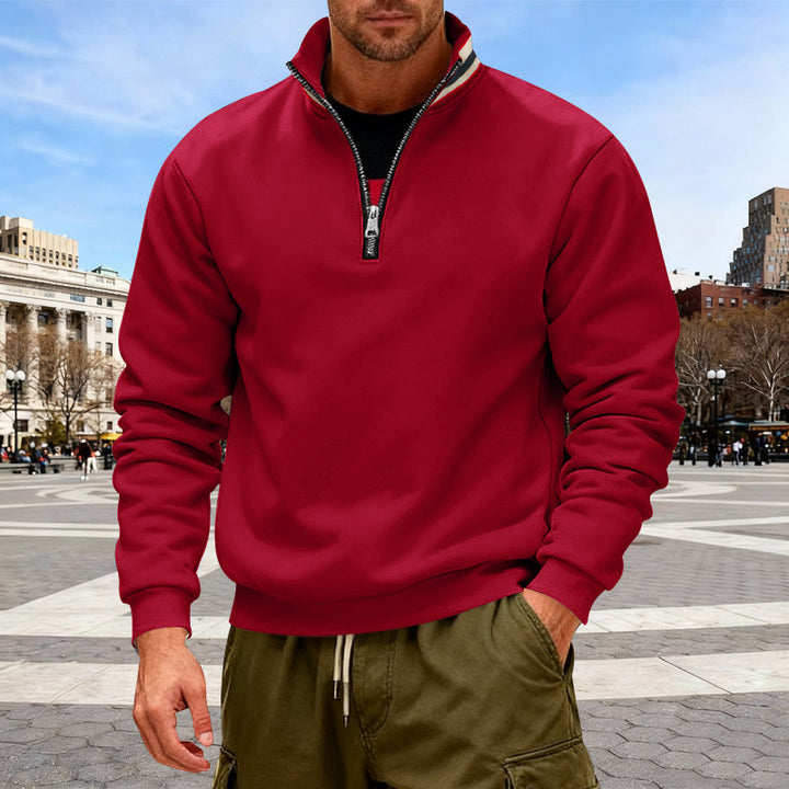 Herren Fleece-Pullover mit halbem Reißverschluss und farblich abgestimmtem Kragen Echoarchiv