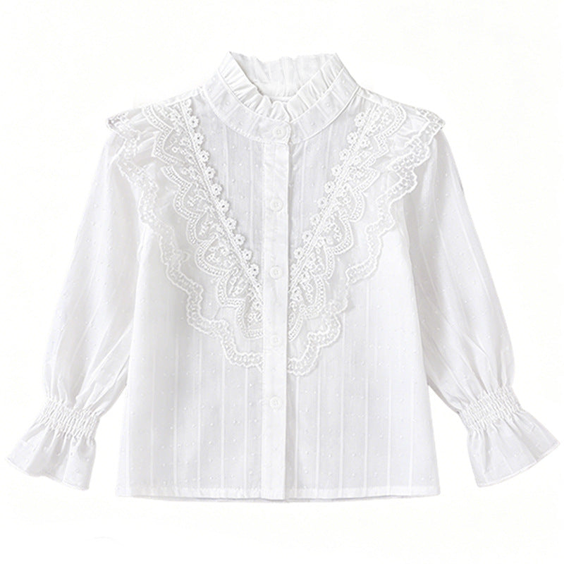 Mädchen elegante Bluse mit Rüschendetails und Spitzenbesatz Echo Archiv