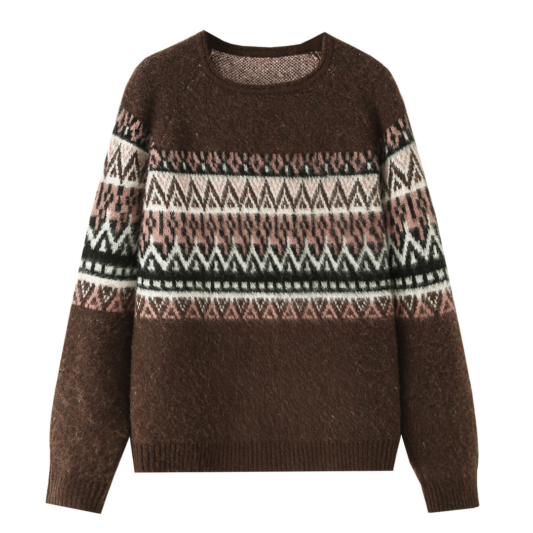 Damen Oversize Mohair-Mix Pullover mit Rundhals und Fair-Isle-Muster Echo Archiv