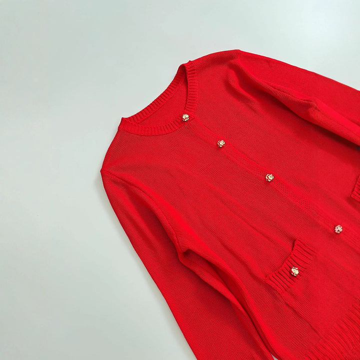 Damen Feiner Strick-Cardigan mit Zierknöpfen, Rundhalsausschnitt und aufgesetzten Taschen Echo Archiv