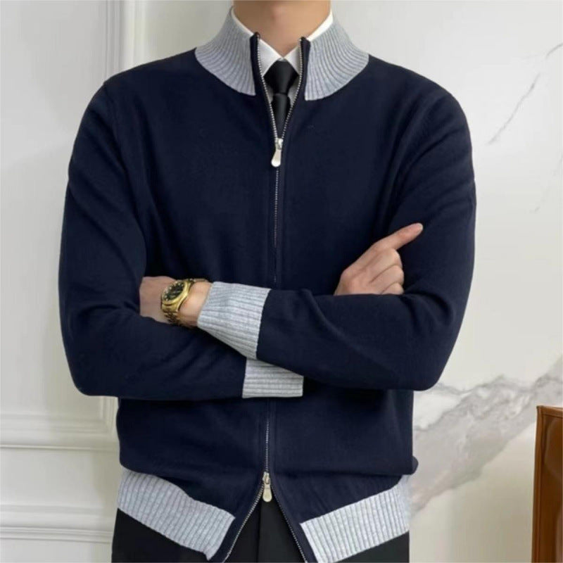 Herren Reißverschluss-Feinstrick-Cardigan mit Stehkragen und geripptem Saum Echoarchiv