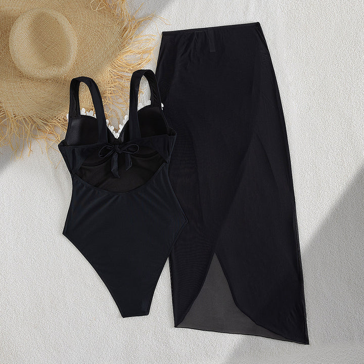 Damen Eleganter Einteiler Badeanzug mit transparentem Rock Echo Archiv