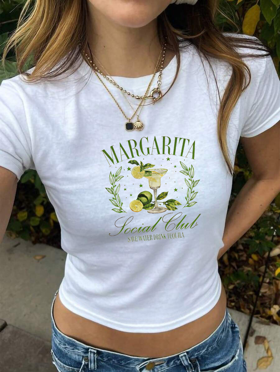 Damen Crop-T-Shirt mit kreativem Cocktail-Design Echo Archiv