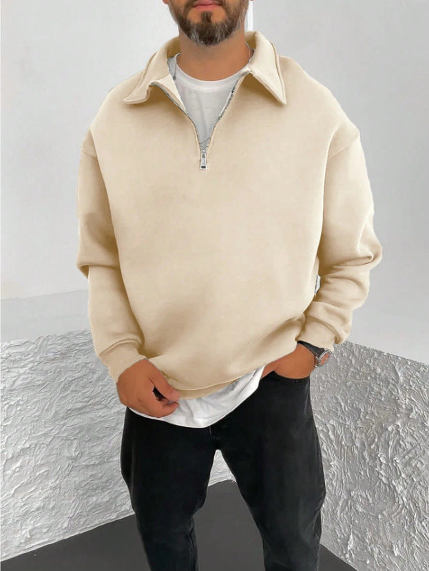 Herren Oversize Halbzip-Sweatshirt mit aufgestelltem Kragen – Cavarno