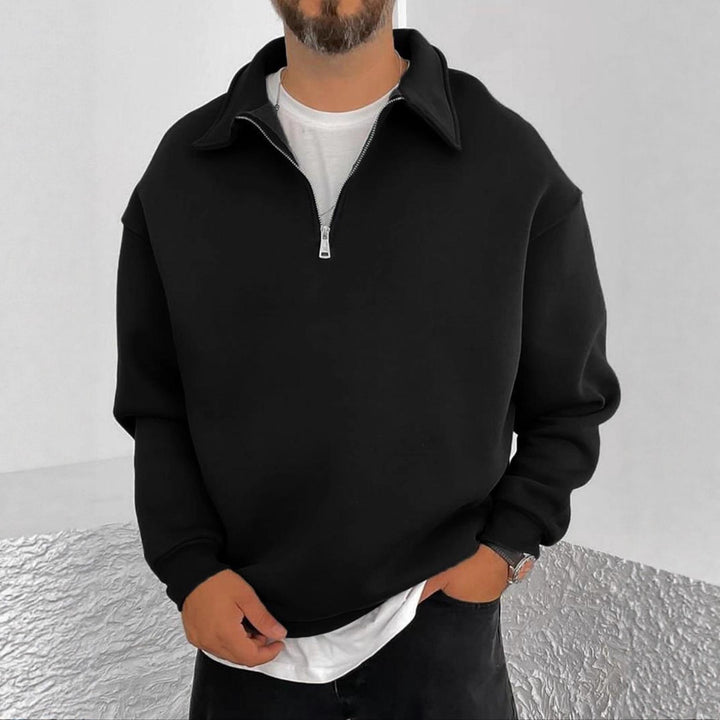 Herren Oversize Halbzip-Sweatshirt mit aufgestelltem Kragen – Cavarno