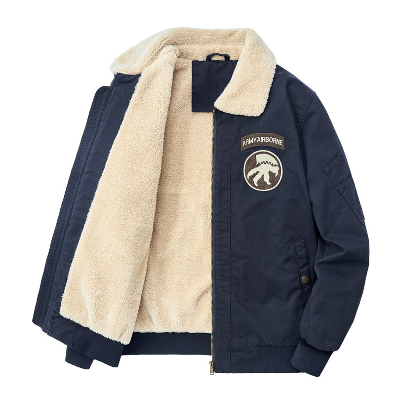 Herren Sherpa-gefütterte Canvas-Pilotenjacke mit wärmender Teddy-Innenlage, Sherpa-Kragen und Ärmel-Utilitytasche Echo Archiv