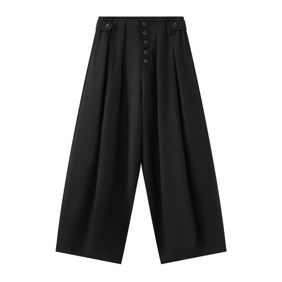 Damen weite Hose mit hoher Taille und dekorativer Knopfleiste Echoarchiv