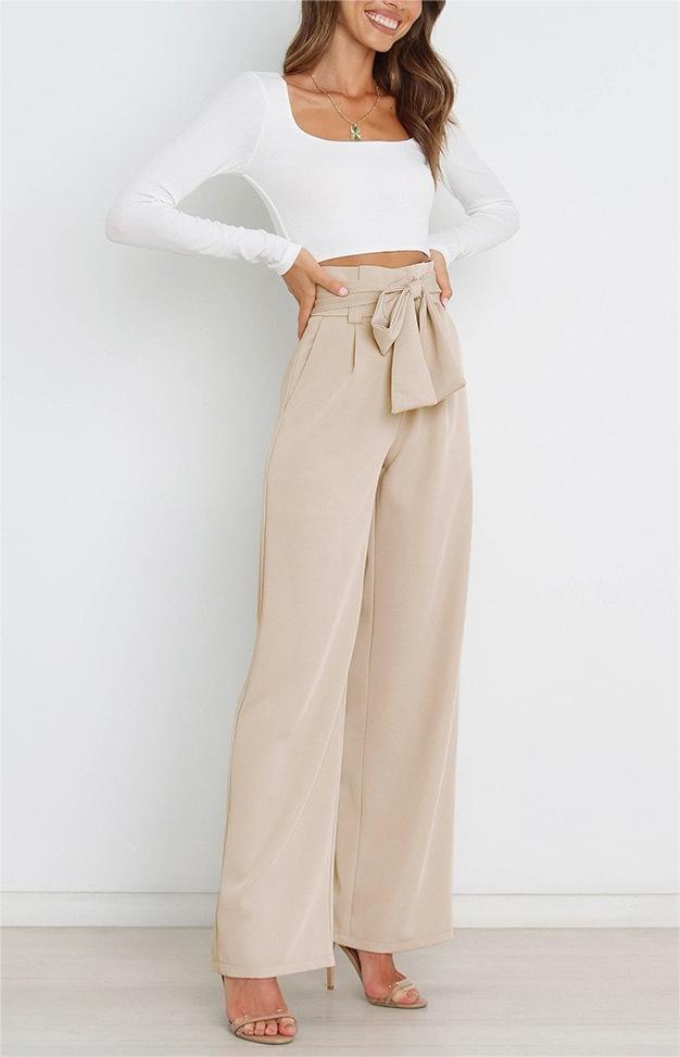 Damen Weite High-Waist Paperbag-Hose mit Bundfalten und Bindegürtel – Avélisse