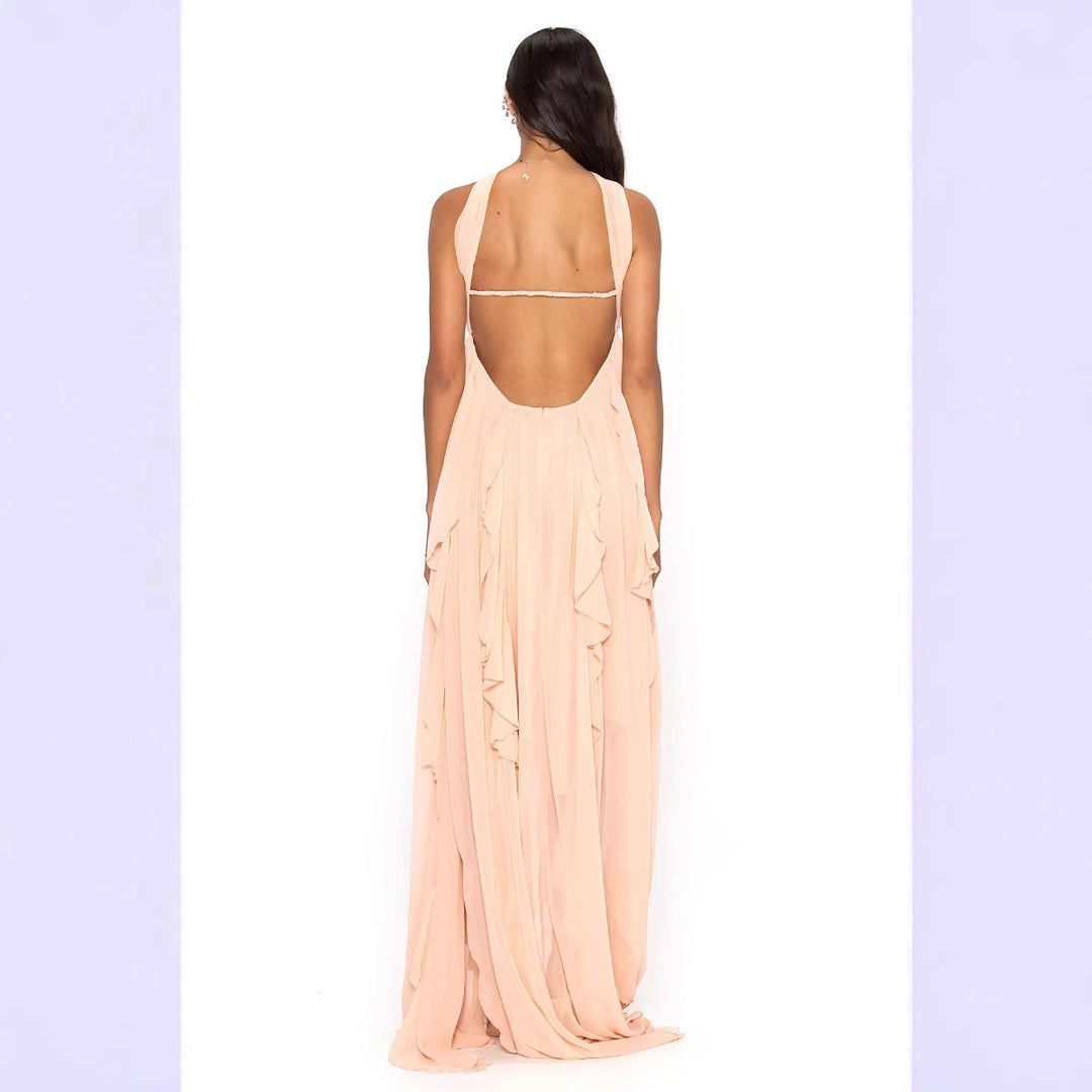 Damen Elegantes Maxi-Kleid mit asymmetrischem Saum und zarten Rüschendetails Echo Archiv