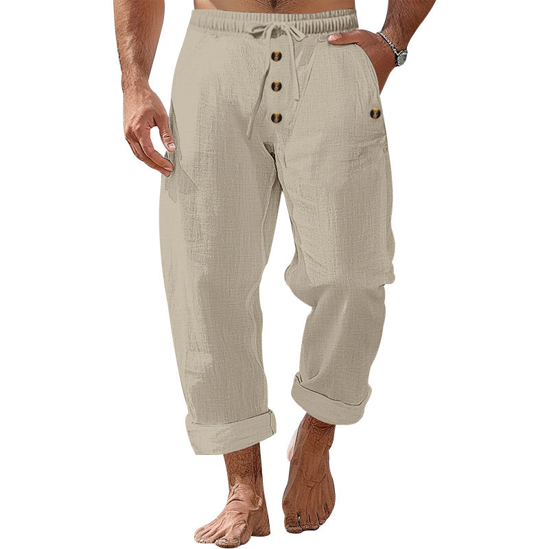 Herren lässige Leinenhose mit elastischem Bund und praktischen Taschen Echoarchiv