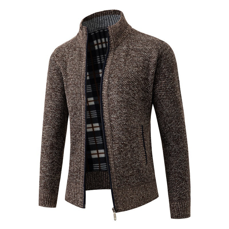 Herren Strukturiertes Zip-Strickjacke mit Karo‑Fleece‑Futter und Stehkragen Echo Archiv