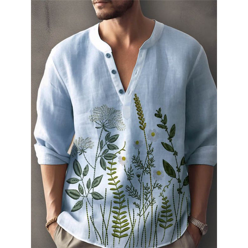 Herren Elegantes Floral Gesticktes Hemd Echoarchiv