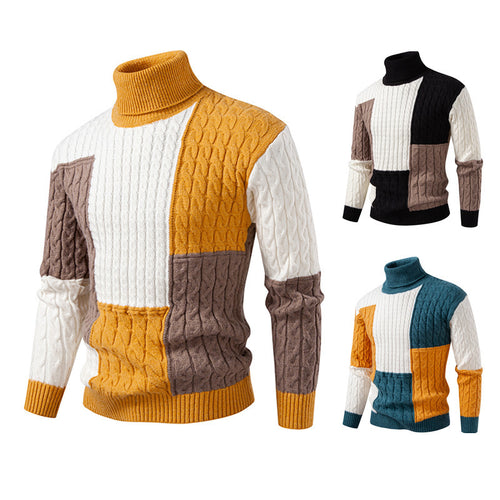 Herren hochabschließend gestrickter Pullover mit modernem Zopfmuster und attraktiven Farbblöcken Echoarchiv