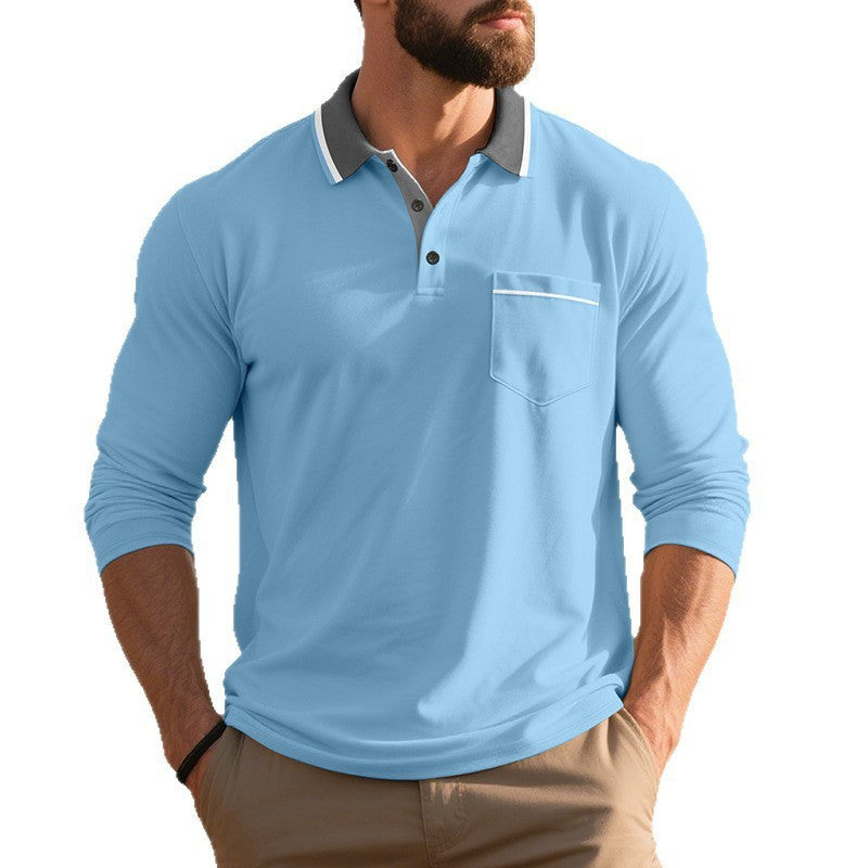 Herren Elegantes Langarm-Polohemd mit modischem Reverskragen und praktischer Brusttasche Echoarchiv