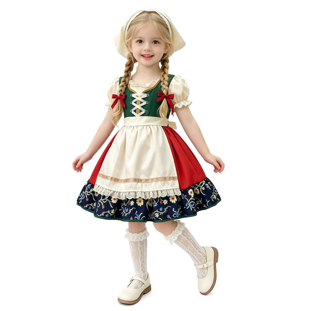 Damen nan traditionelles Kinderdirndl mit besticktem Rock und Spitzenschürze Echo Archiv