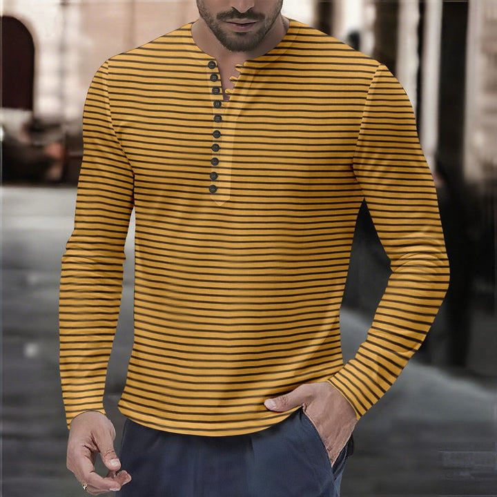 Herren Langarm-Henley-Shirt mit modernem Streifenmuster Echoarchiv