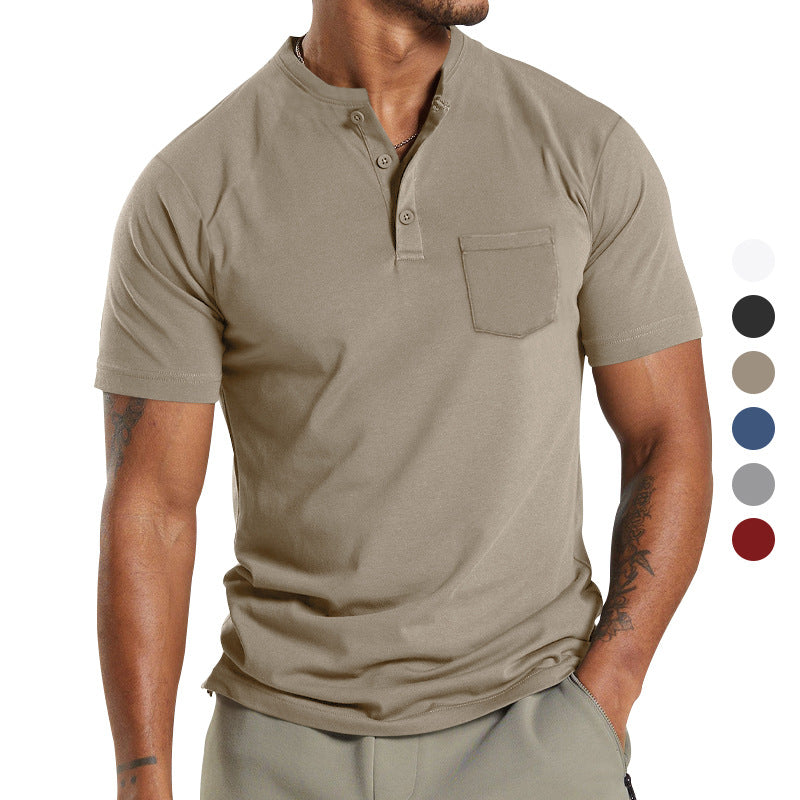 Herren nan atmungsaktives Baumwoll-Elasthan Kurzarm-Henley mit Brusttasche Echo Archiv