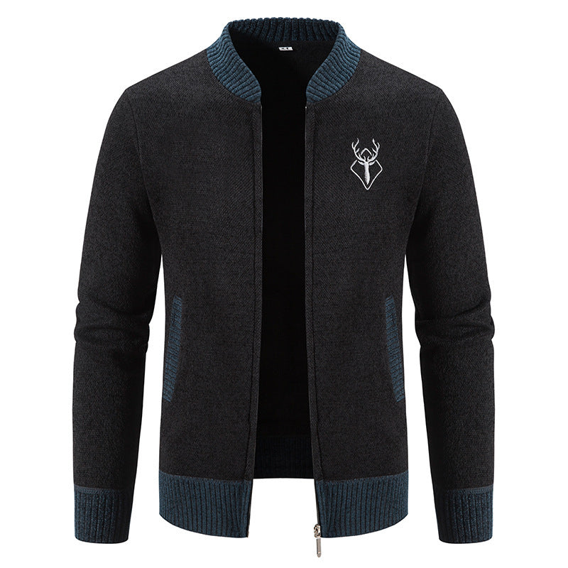 Herren nan lässiger Zip-Strickblouson mit weichem Thermofutter, geripptem Stehkragen und Hirsch-Logo Echo Archiv