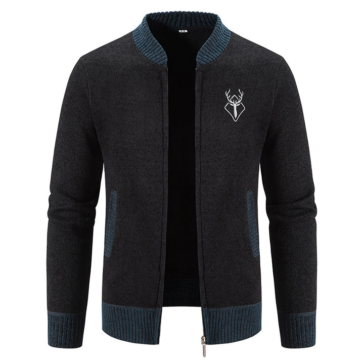 Herren nan lässiger Zip-Strickblouson mit weichem Thermofutter, geripptem Stehkragen und Hirsch-Logo Echo Archiv