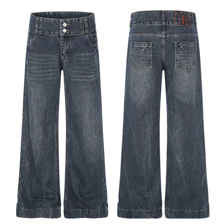 Damen High-Waist Weite Palazzo-Jeans mit Doppelknopf und ausgestelltem Bein Echoarchiv