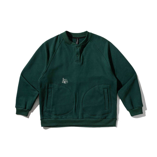 Herren Sweatshirt mit Knopfleiste im Henley‑Stil, Raglanärmeln und aufgesetzten Rundtaschen Echoarchiv