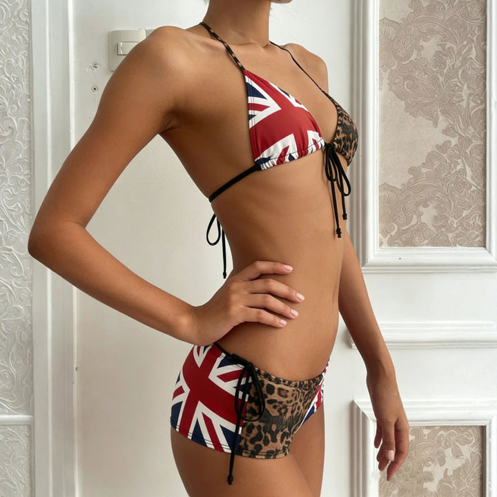 Damen Bikiniset mit Leopardenmuster und Union Jack Akzenten Echo Archiv