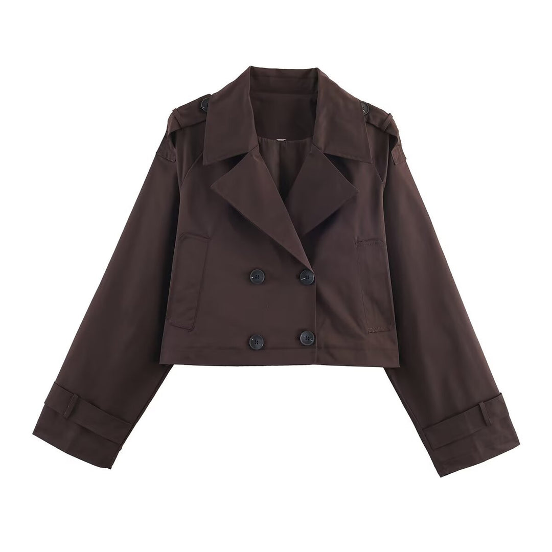 Damen Kurzgeschnittene Trenchjacke im Boxy‑Schnitt mit Doppelreiher und Schulterriegeln Echo Archiv