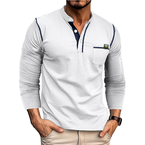 Herren Langarm Henley-Shirt mit Brusttasche Echoarchiv
