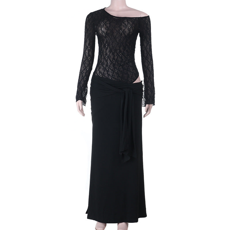 Damen eleganter Spitzen-Bodysuit mit schickem langen Rock Echo Archiv