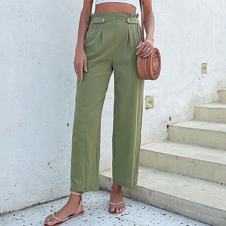 Damen Hochtaillierte Culotte-Hose mit Bundfalten, Knopf-Tabulierung und weitem Bein Echoarchiv