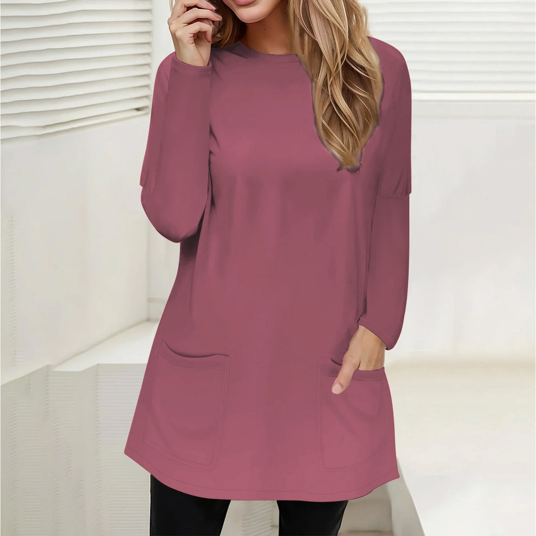 Damen Freizeit Longline Tunika mit Rundhalsausschnitt und aufgesetzten Taschen Echoarchiv