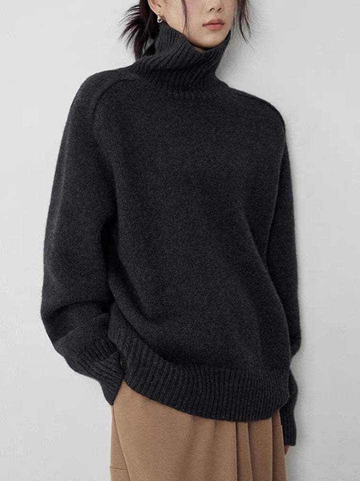 Damen Rollkragenpullover aus feinem Wollmix mit geradem Schnitt und breitem Rippkragen Echoarchiv