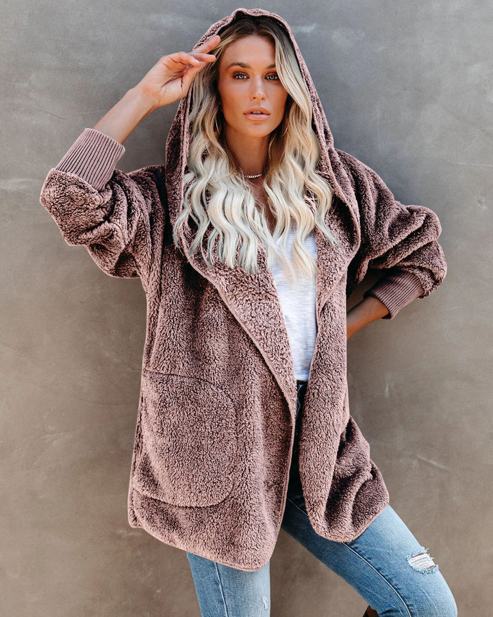 Damen Flauschige Kapuzenjacke mit Taschen und hohen Bündchen Echoarchiv