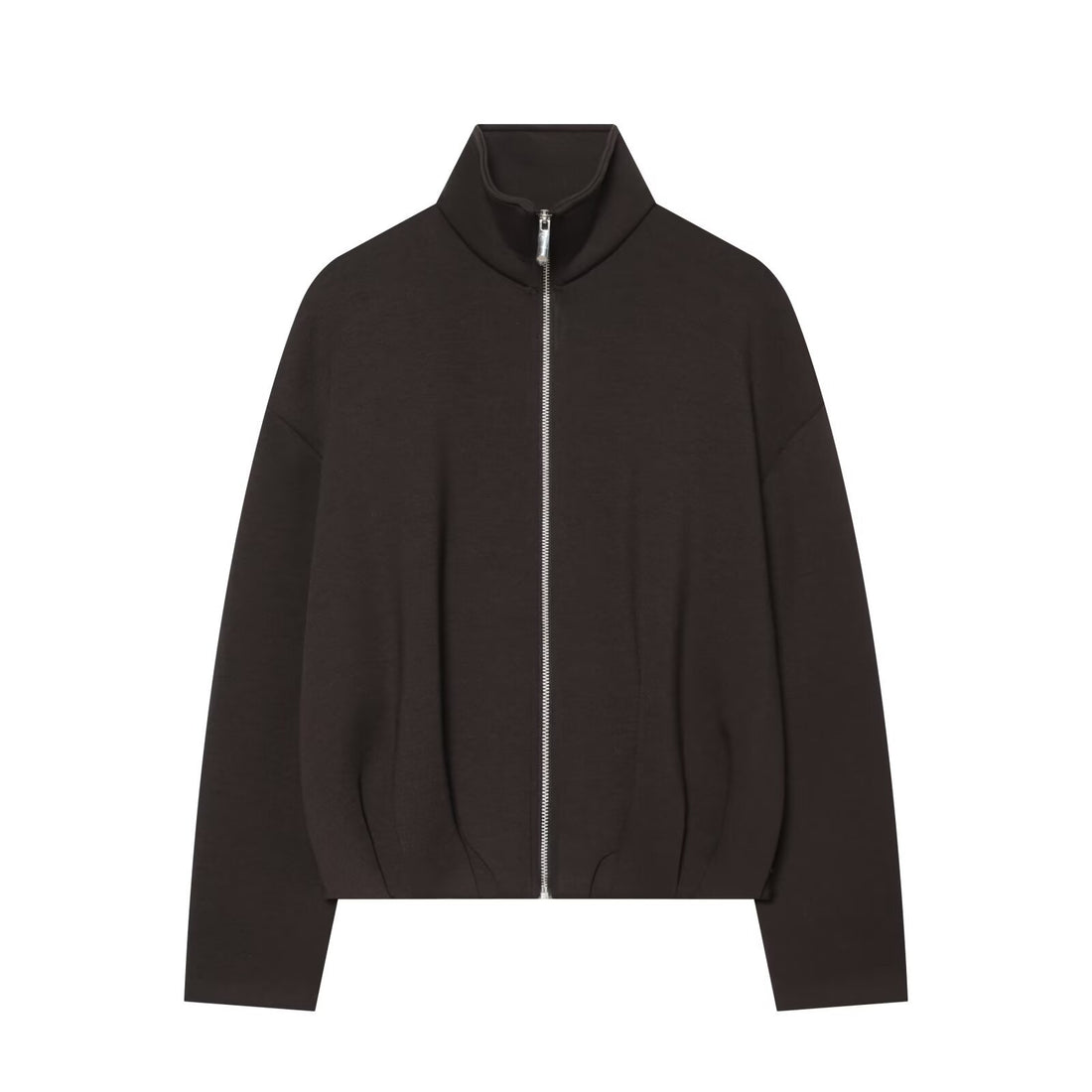 Damen Cropped Sweatjacke mit hohem Funnelkragen, durchgehendem Reißverschluss und tailliertem Saum Echoarchiv