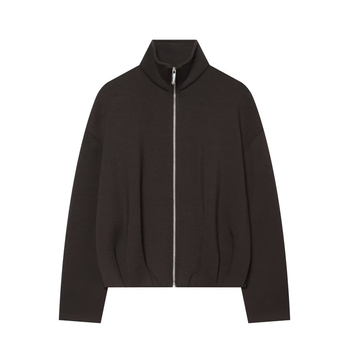 Damen Cropped Sweatjacke mit hohem Funnelkragen, durchgehendem Reißverschluss und tailliertem Saum Echoarchiv