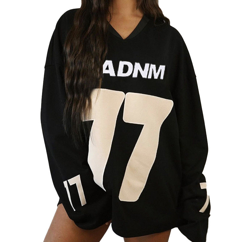 Damen Oversize Sport-Sweatshirt mit V-Ausschnitt und Statement-Print Echo Archiv