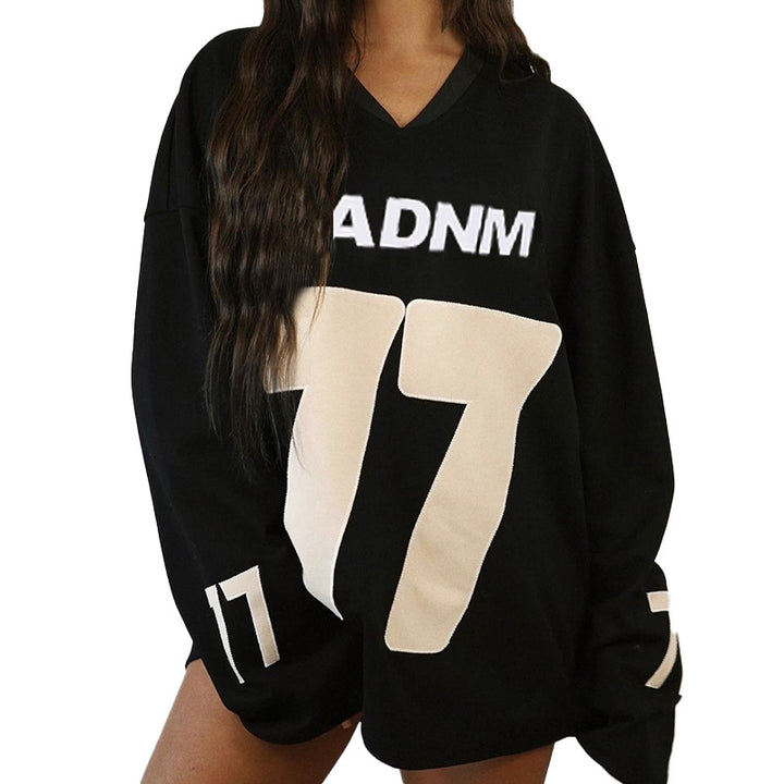 Damen Oversize Sport-Sweatshirt mit V-Ausschnitt und Statement-Print Echo Archiv