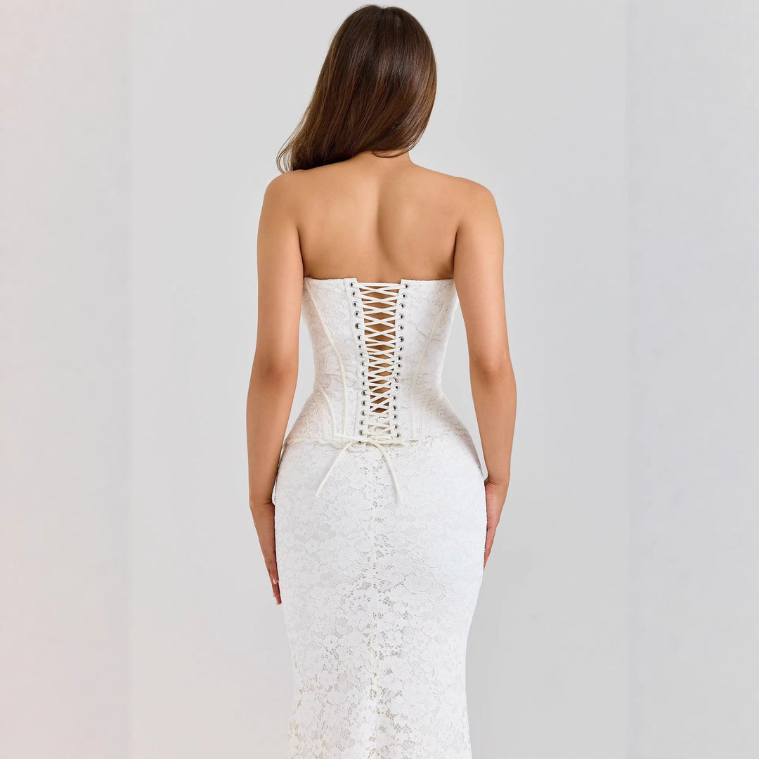 Damen nan zweiteiliges Spitzen-Corsagen-Set mit verstärktem Bustier und figurbetontem Mermaid-Rock Echo Archiv