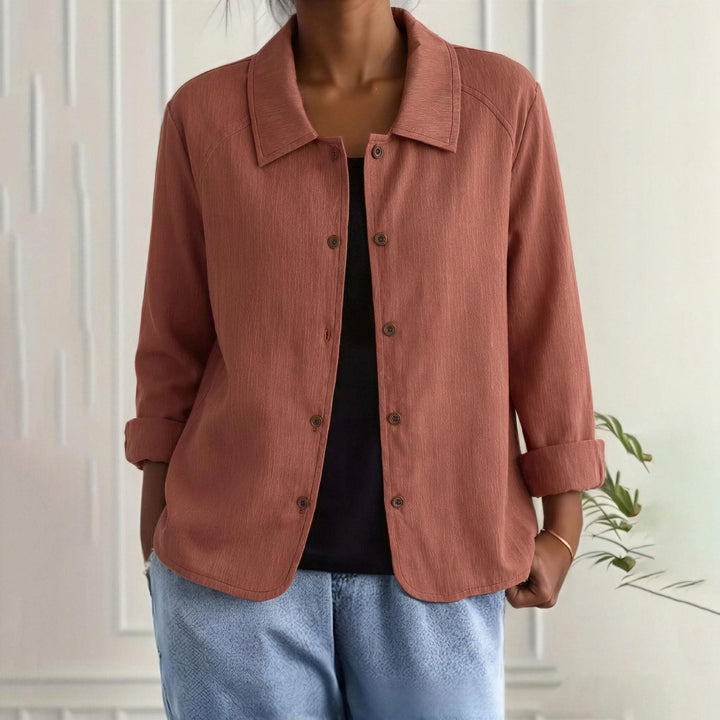 Damen Oversized Leinen-Hemdjacke mit Hemdkragen, 3/4-Ärmeln und durchgehender Knopfleiste Echo Archiv