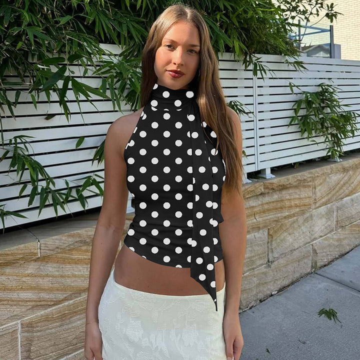Damen asymmetrisches Polka-Dot-Top mit hohen Schnittlinien und elegantem Halterdesign Echo Archiv
