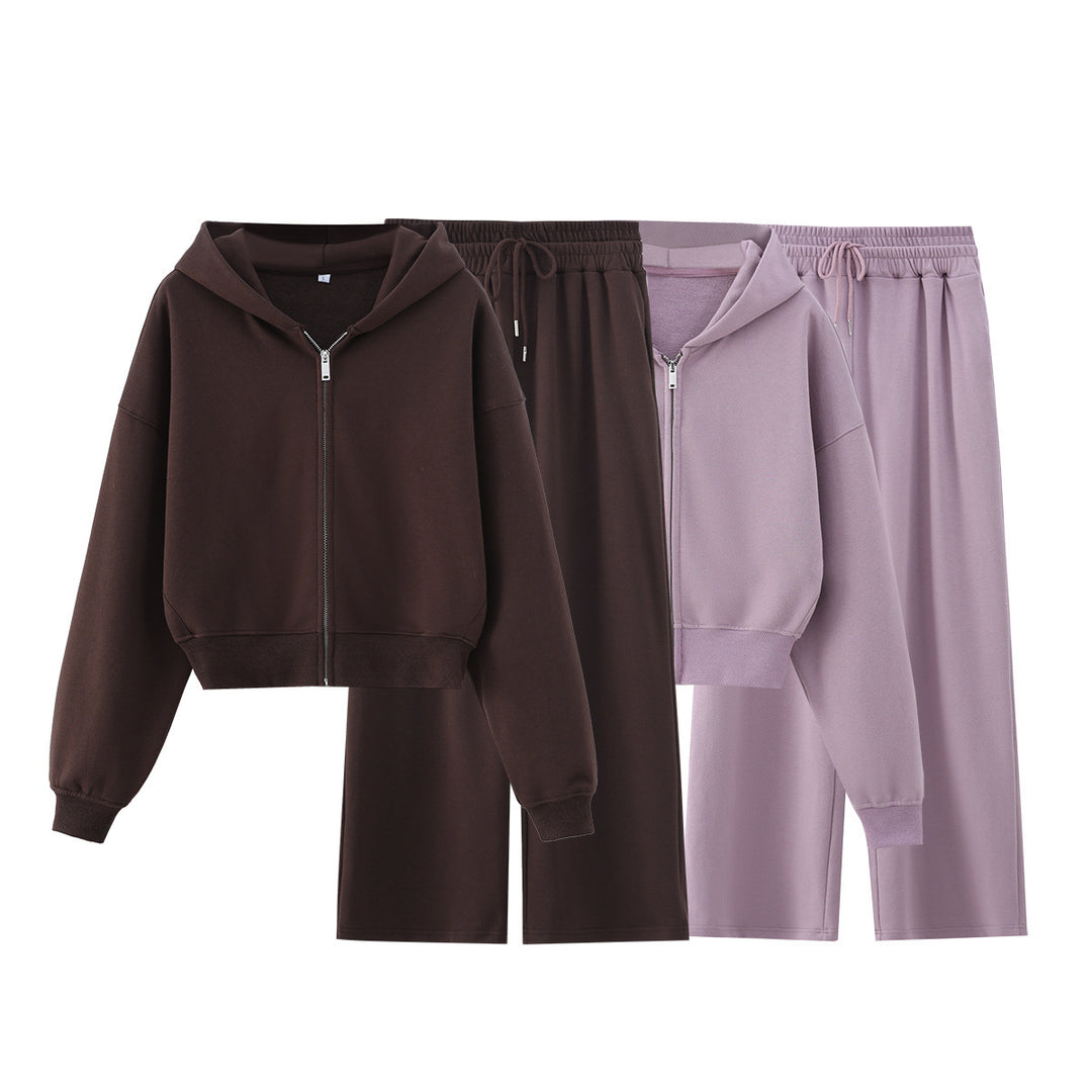 Damen Zweiteiliges Lounge-Set mit kurzem Reißverschluss-Hoodie und weitem High‑Waist-Jogginghose Echo Archiv