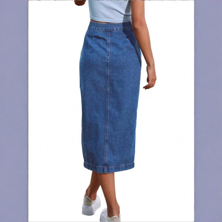 Damen Jeans-Midirock mit seitlicher Knopfleiste und hohem Beinschlitz Echo Archiv