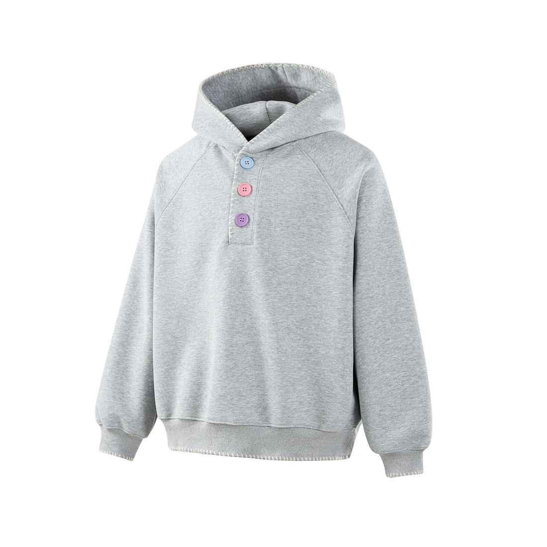 Damen Kapuzenpullover mit halber Knopfleiste, dekorativer Sattelnaht und Oversize-Schnitt Echoarchiv