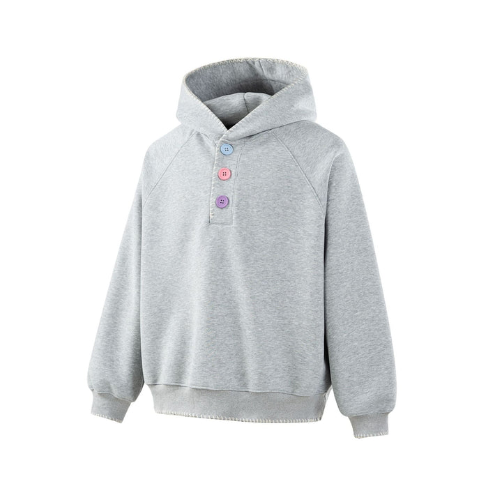 Damen Kapuzenpullover mit halber Knopfleiste, dekorativer Sattelnaht und Oversize-Schnitt Echoarchiv