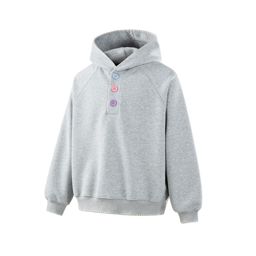 Damen Kapuzenpullover mit halber Knopfleiste, dekorativer Sattelnaht und Oversize-Schnitt Echoarchiv