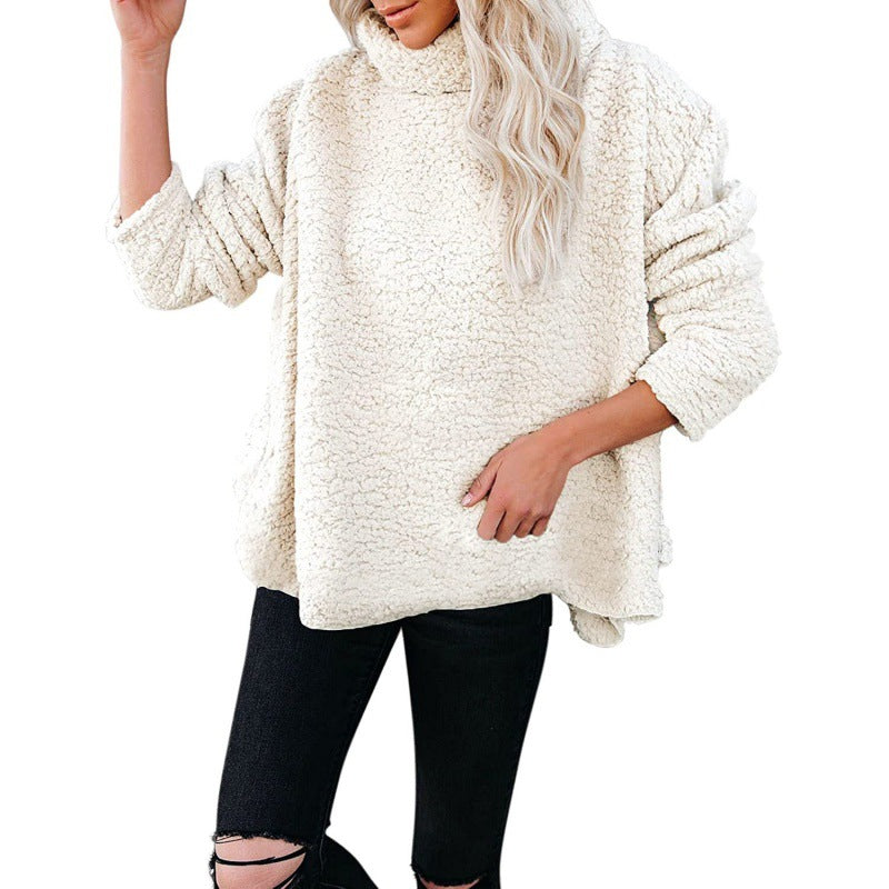 Damen Oversize-Sherpa-Pullover mit hohem Rollkragen, verlängertem Rückensaum und lässiger Silhouette Echo Archiv