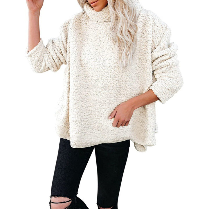Damen Oversize-Sherpa-Pullover mit hohem Rollkragen, verlängertem Rückensaum und lässiger Silhouette Echo Archiv