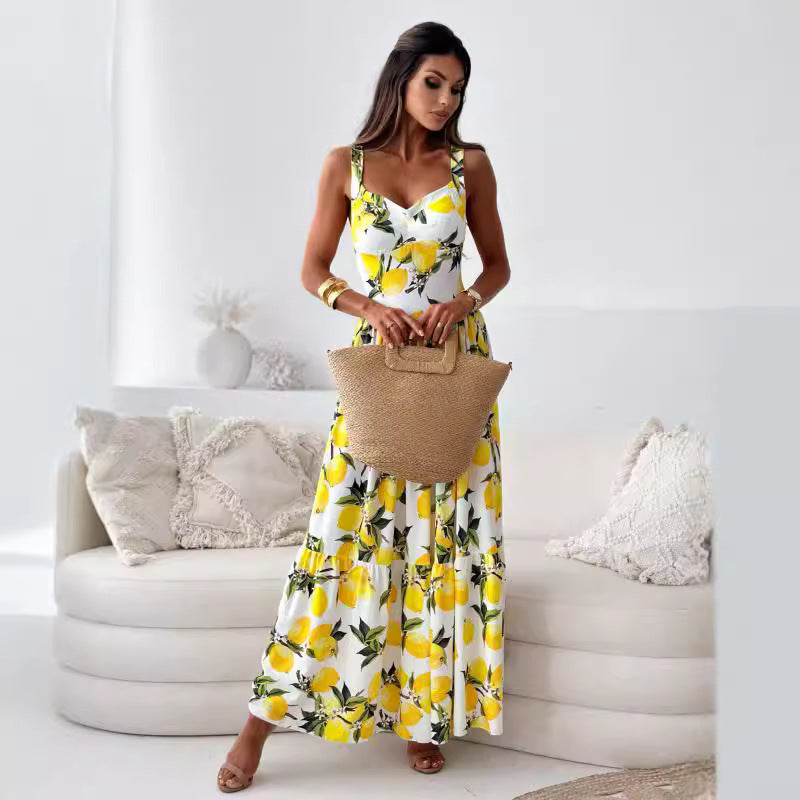 Echoarchiv | Bedrucktes Elastisches Taillenloses Statement Maxi Kleid